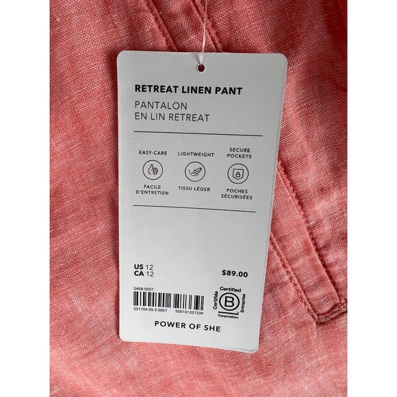Athleta Retreat Linen Pant Coral Womens Size 12 Lightweight Elastic Waist - Picture 10 of 15